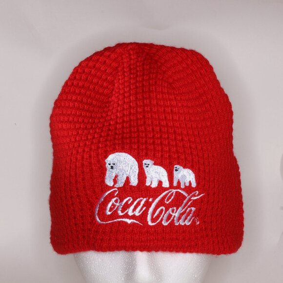 Coca Cola Beanie Women OS Red Polar Bears Recycled Materials - Picture 1 of 6
